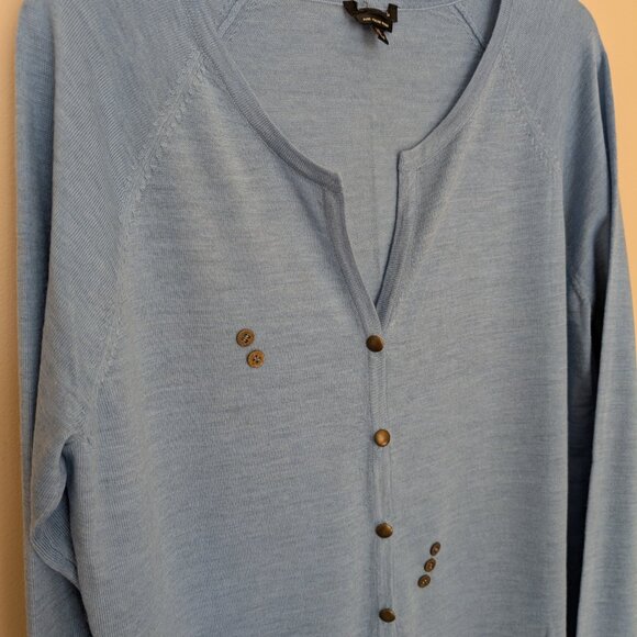 Sky Blue merino wool button detail cardigan XL EUC no brand, tag snipped - Picture 2 of 10